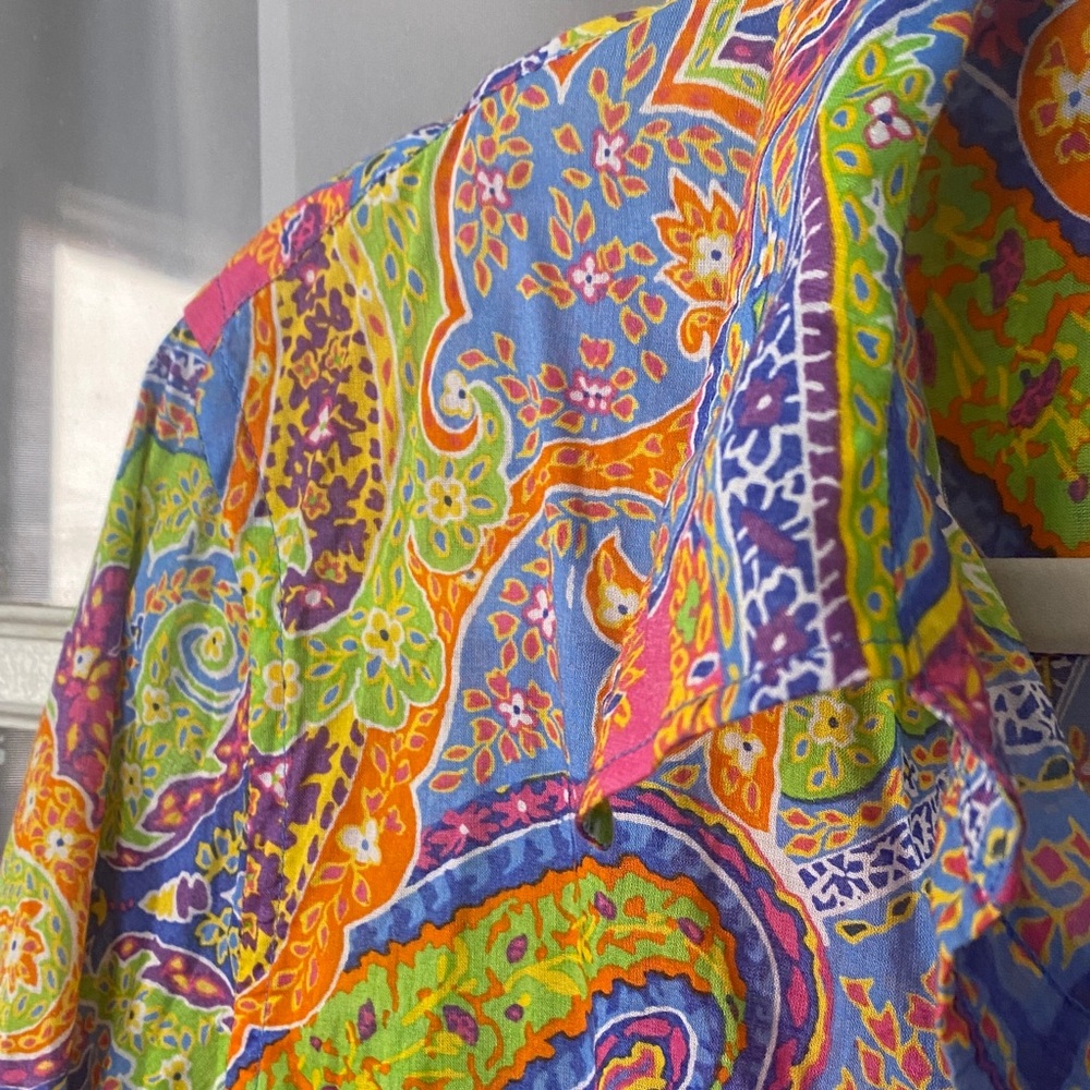 Lauren Ralph Lauren Colorful Paisley Light Weight Button-Up Shirt Blouse Top - Picture 4 of 7